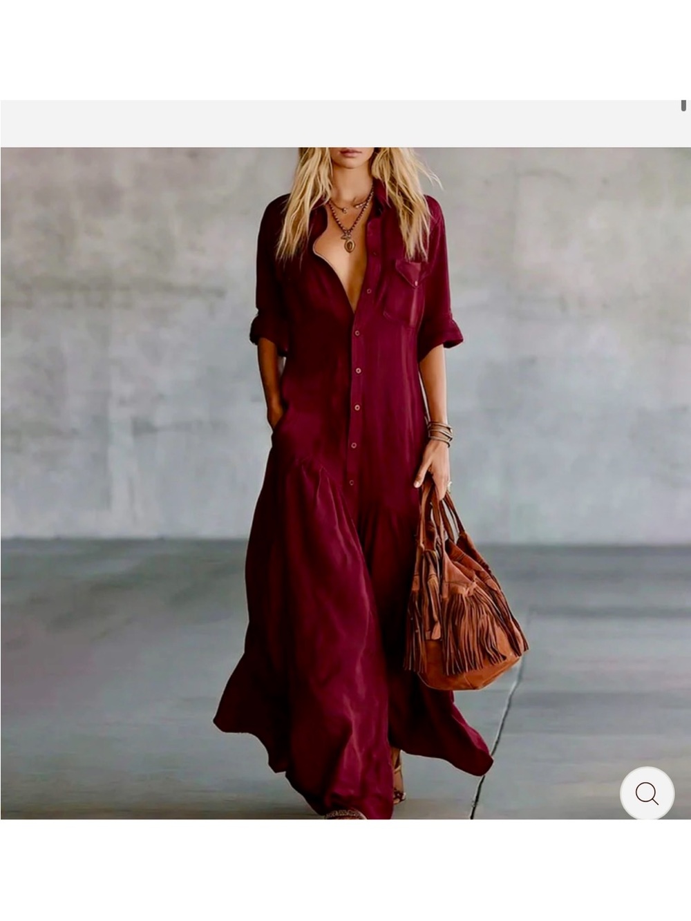 Button-Front Maxi Shirt Dress in Deep Burgundy